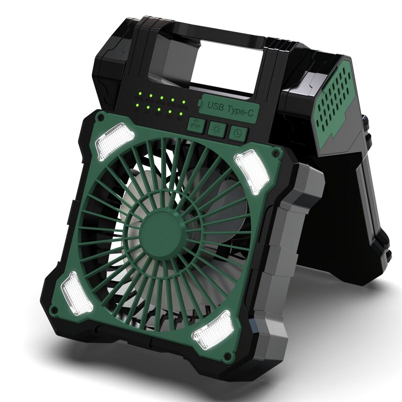 Camping-Ventilator grün Doppel-Solarpanel, LED-Licht 17 x 23 cm