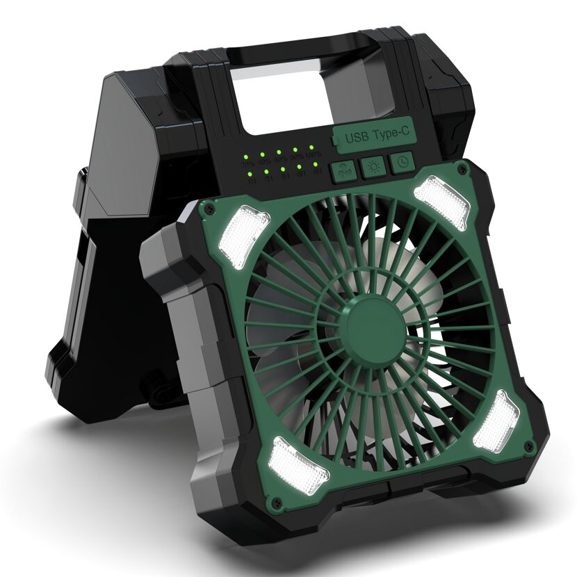 Camping-Ventilator grün Doppel-Solarpanel, LED-Licht 17 x 23 cm