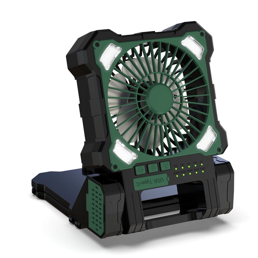 Camping-Ventilator grün Doppel-Solarpanel, LED-Licht 17 x 23 cm
