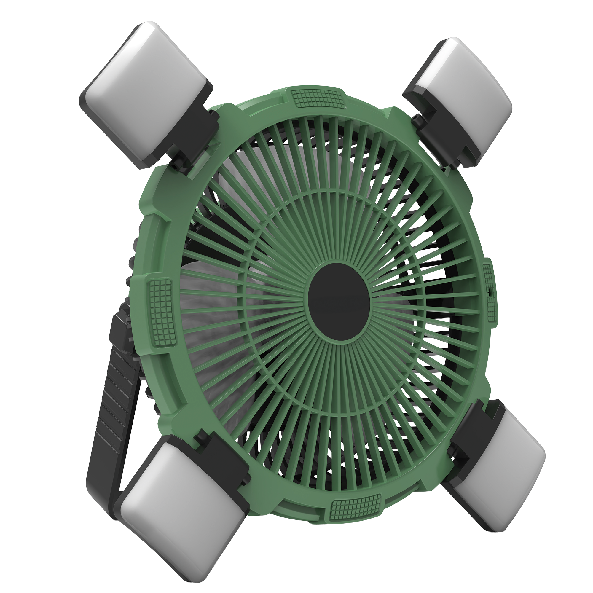 Camping-Ventilator grün mit LED-Licht und Fernbedienung Ø 21,5 cm