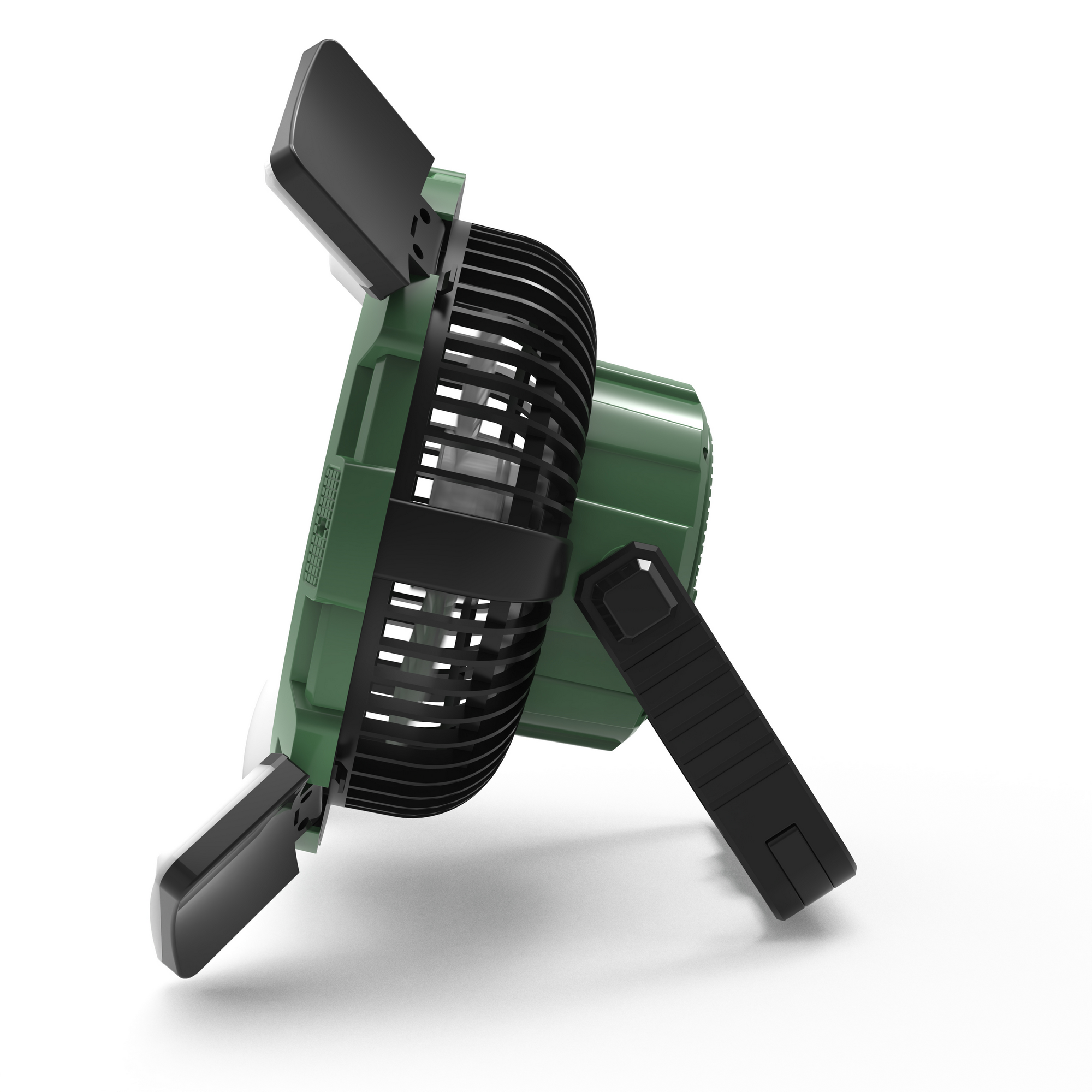 Camping-Ventilator grün mit LED-Licht und Fernbedienung Ø 21,5 cm