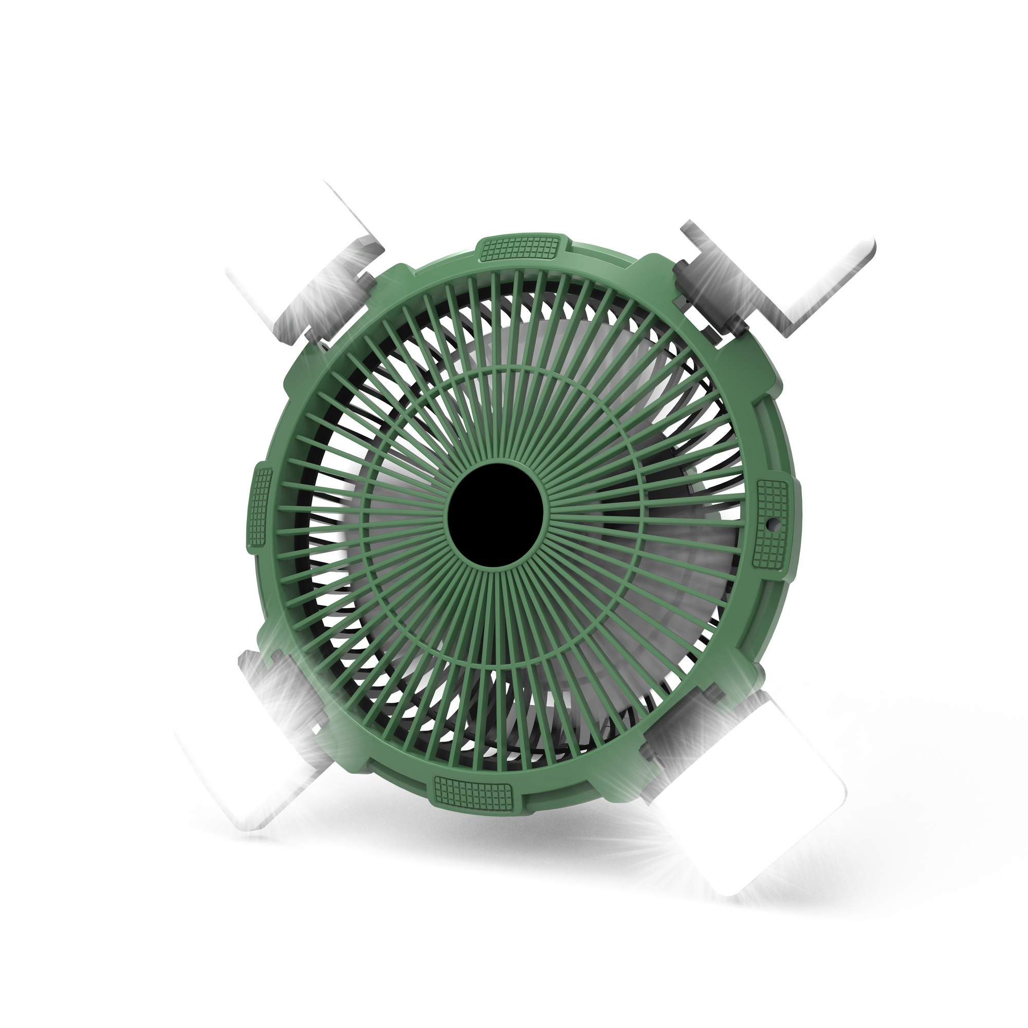 Camping-Ventilator grün mit LED-Licht und Fernbedienung Ø 21,5 cm