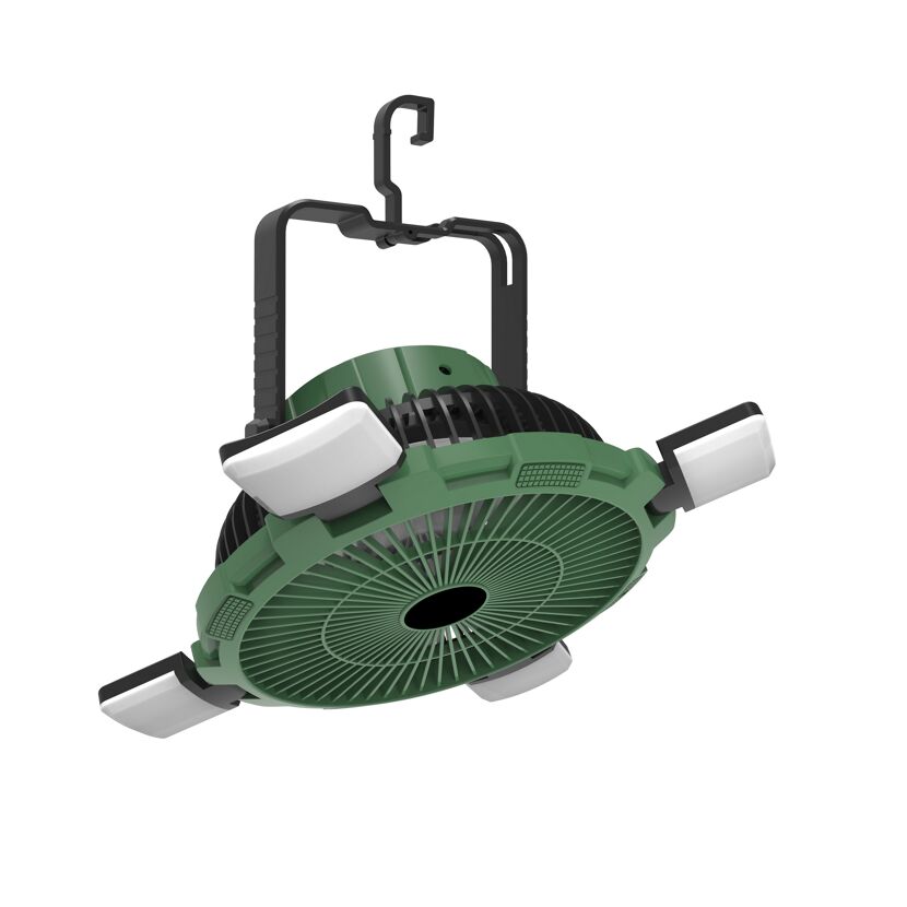 Camping-Ventilator grün mit LED-Licht und Fernbedienung Ø 21,5 cm