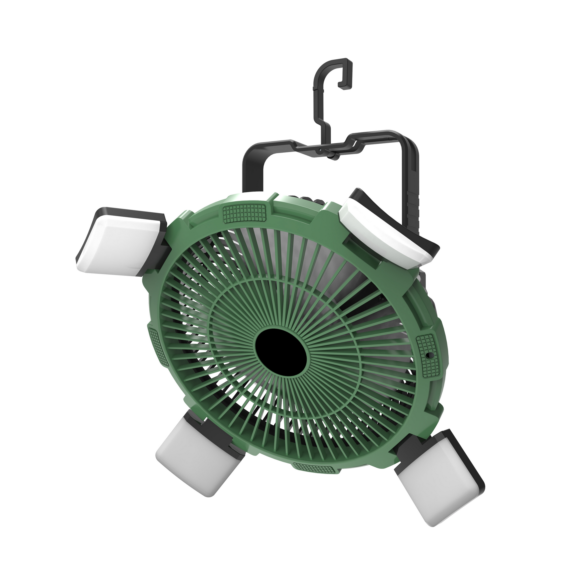 Camping-Ventilator grün mit LED-Licht und Fernbedienung Ø 21,5 cm