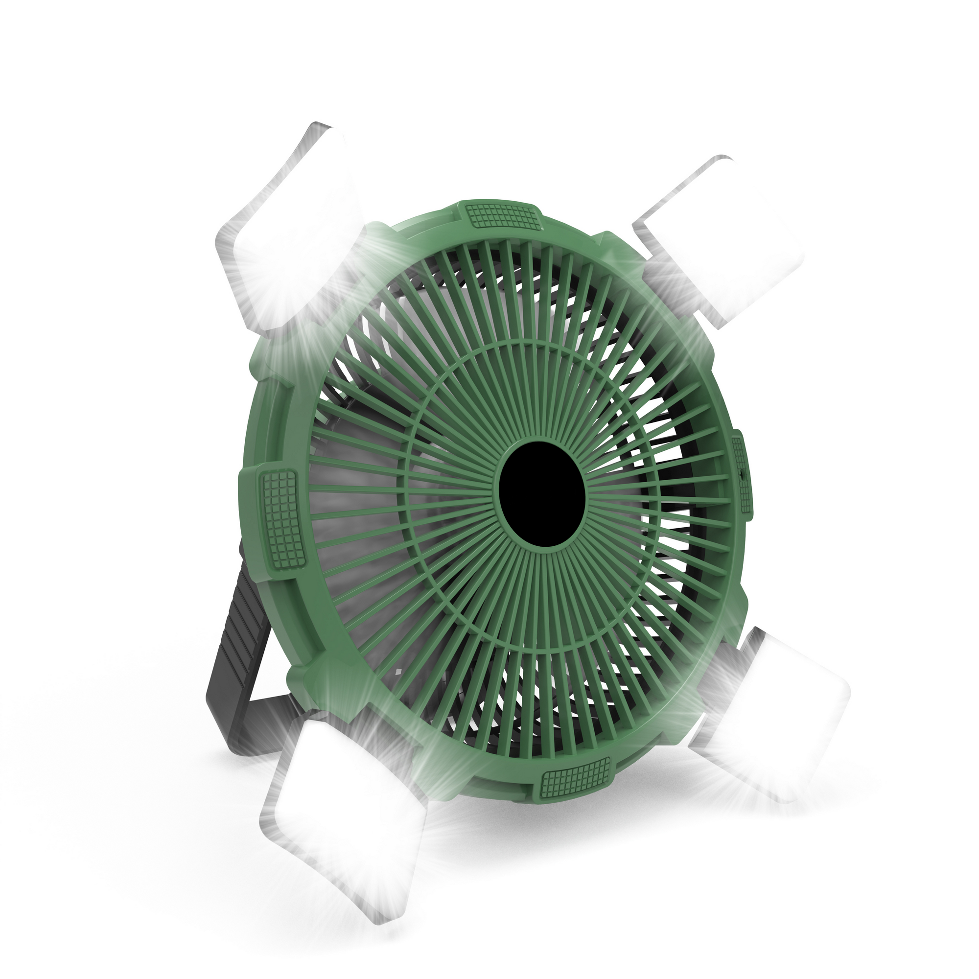 Camping-Ventilator grün mit LED-Licht und Fernbedienung Ø 21,5 cm