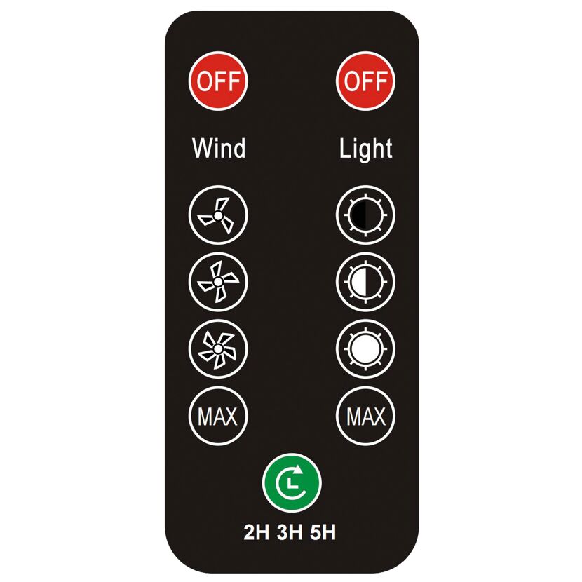 Camping-Ventilator grün mit LED-Licht und Fernbedienung Ø 21,5 cm