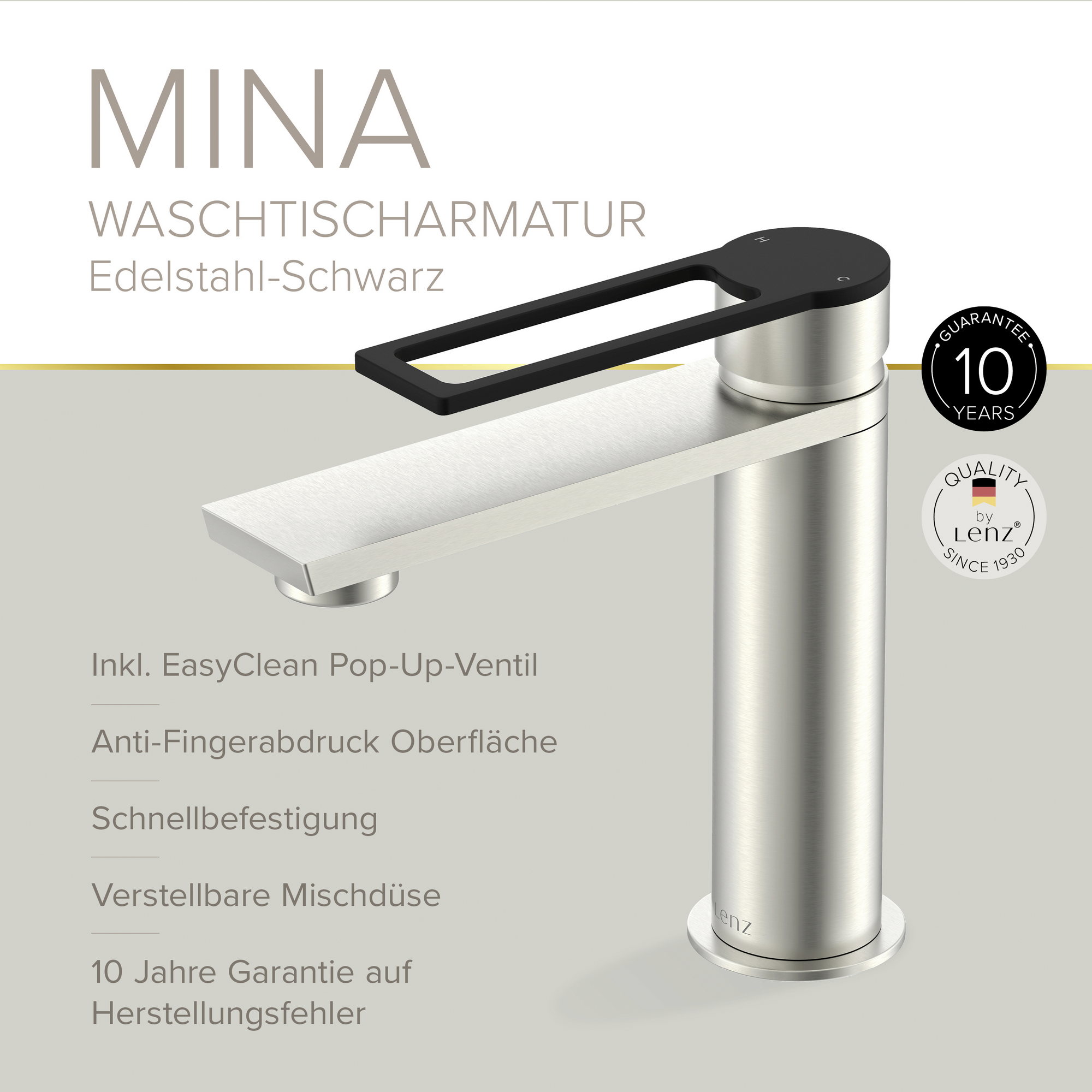 Waschticharmatur 'Mina' edelstahlfarben/schwarz 17,9 cm