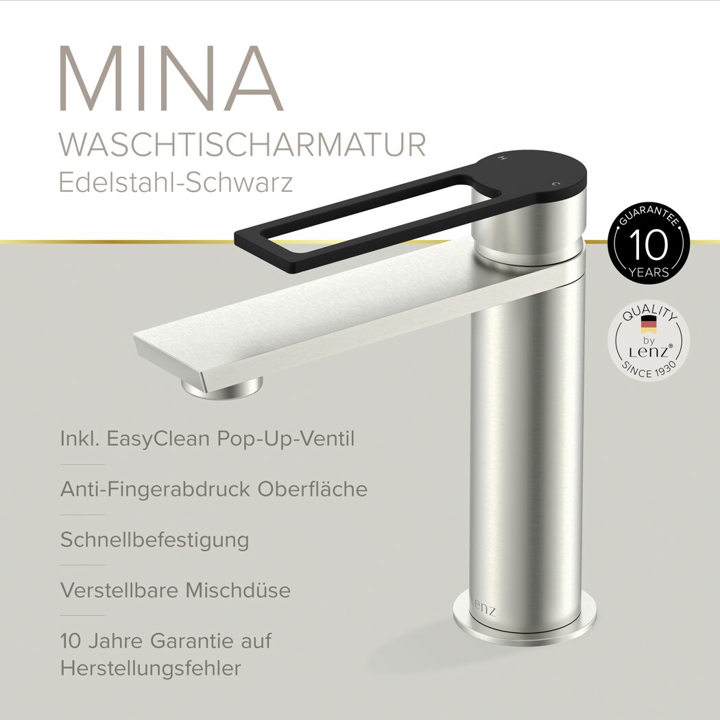 Waschticharmatur 'Mina' edelstahlfarben/schwarz 17,9 cm