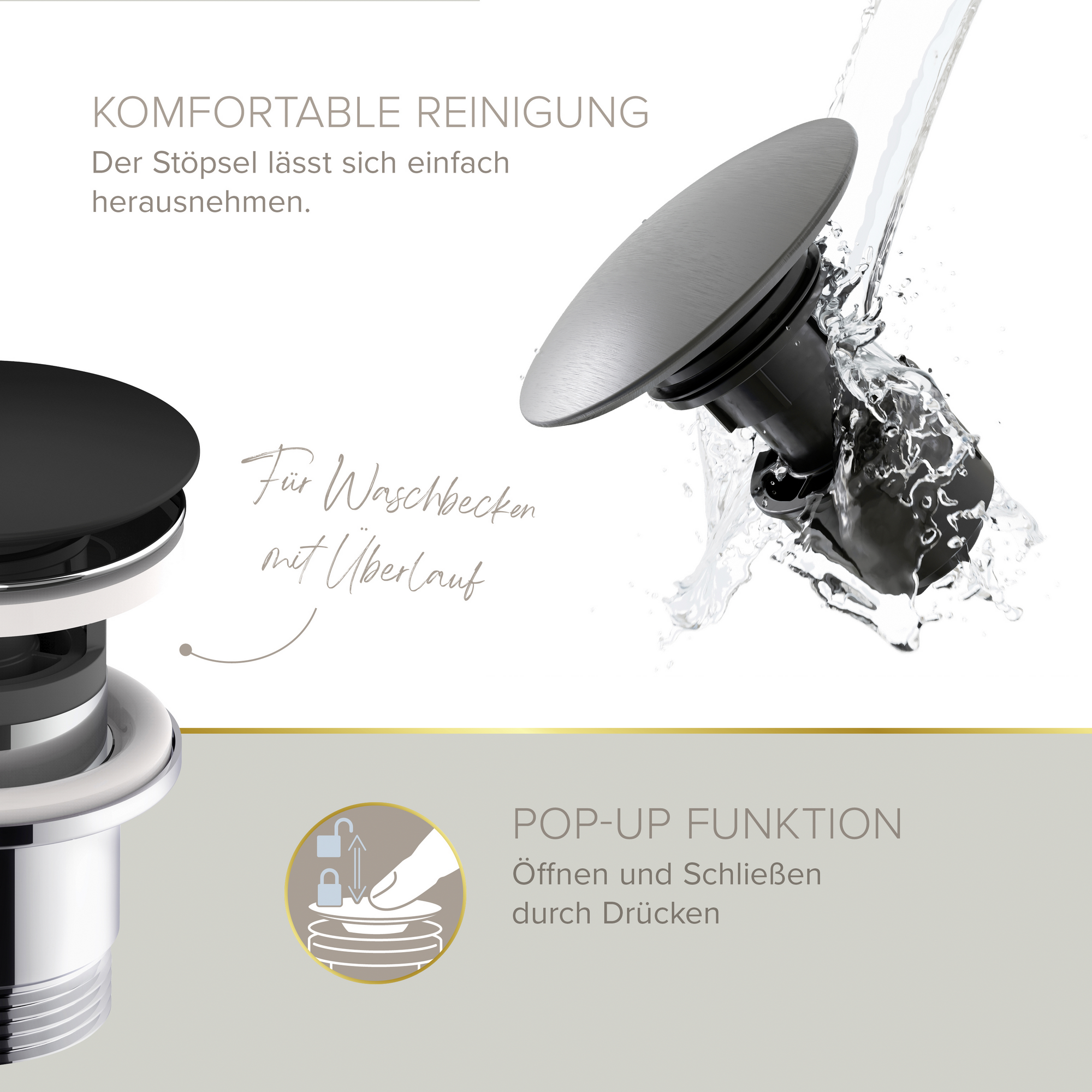 Waschticharmatur 'Mina' edelstahlfarben/schwarz 17,9 cm