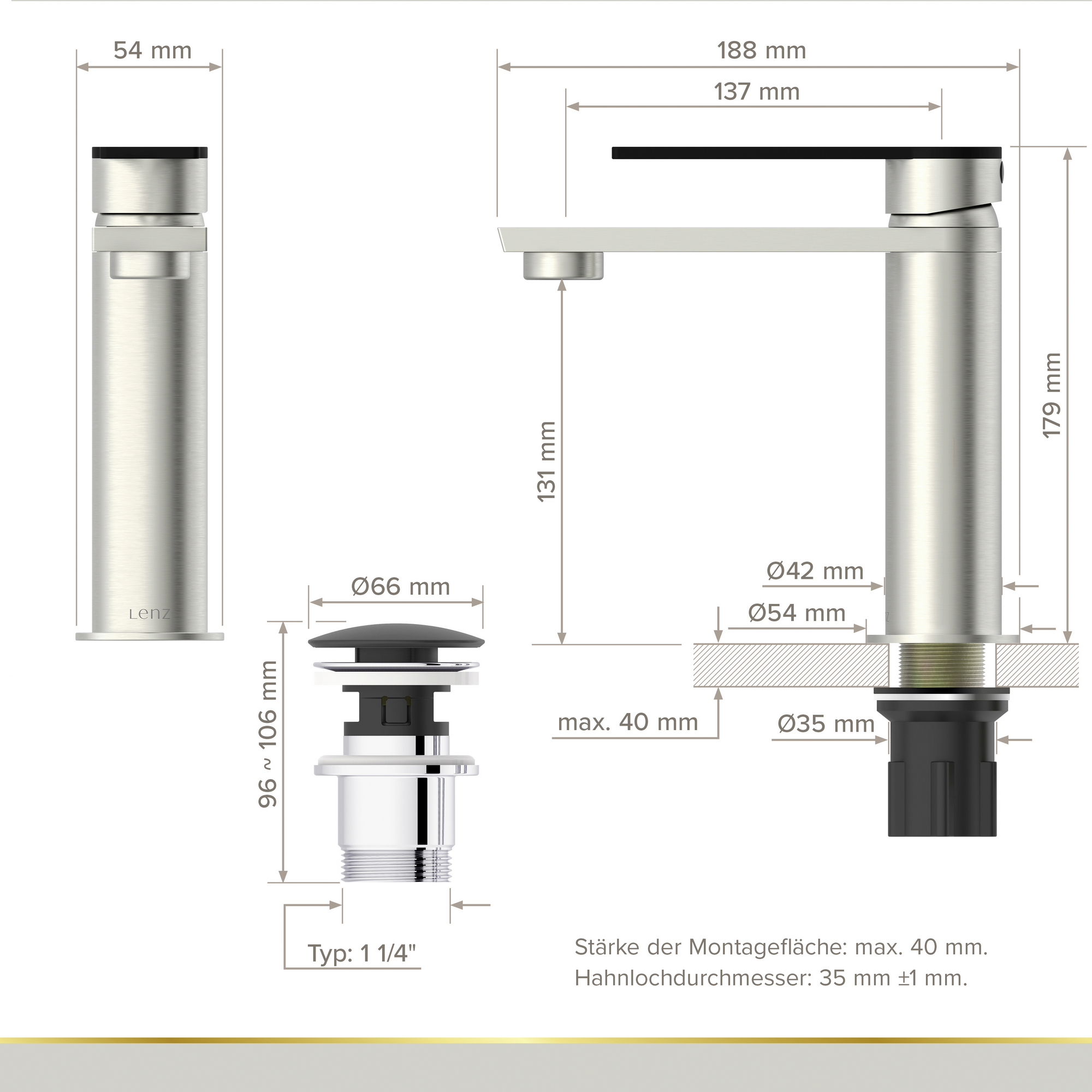 Waschticharmatur 'Mina' edelstahlfarben/schwarz 17,9 cm