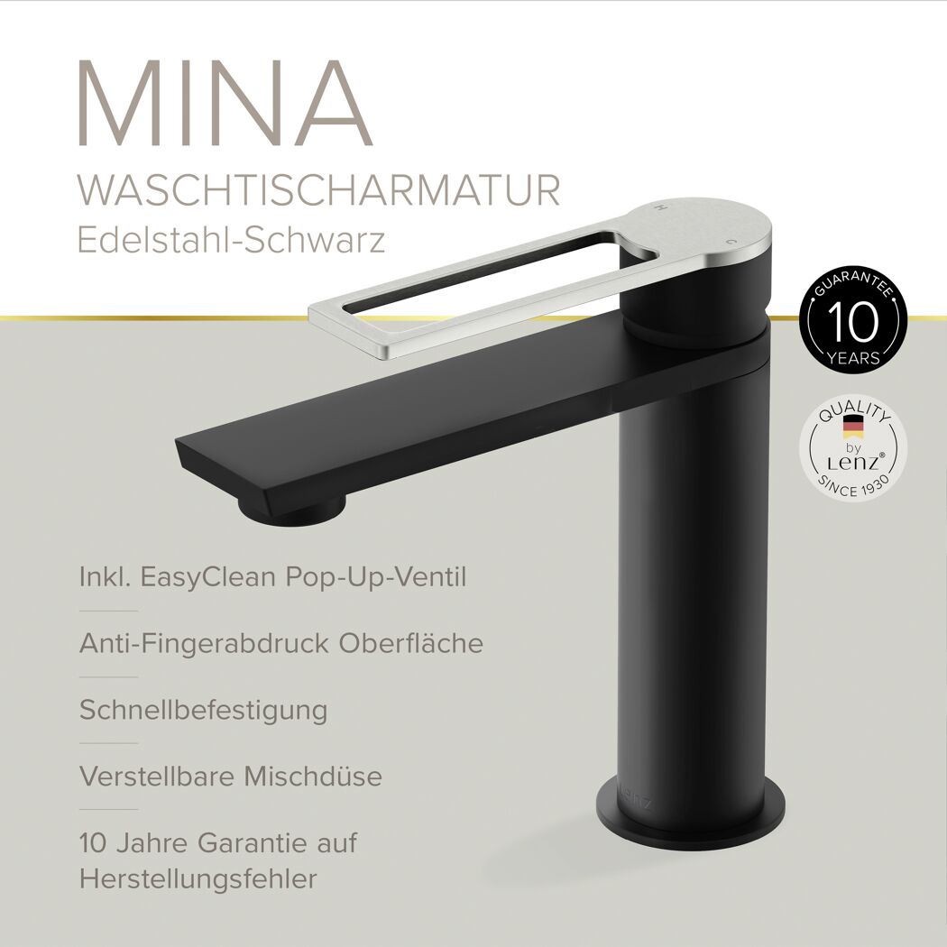 Waschticharmatur 'Mina' schwarz/edelstahlfarben 17,9 cm