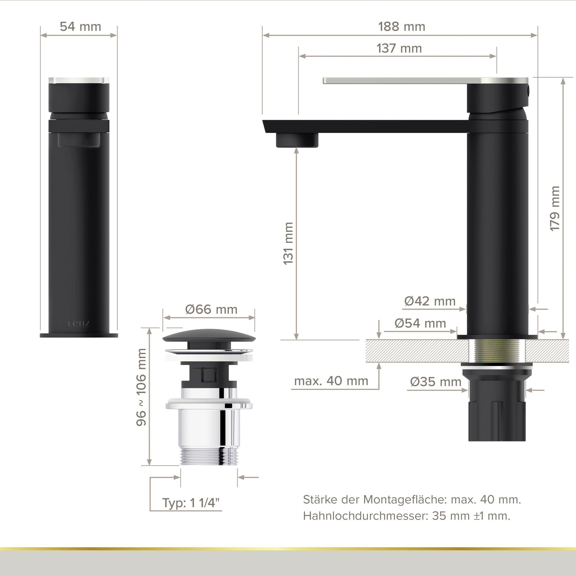 Waschticharmatur 'Mina' schwarz/edelstahlfarben 17,9 cm