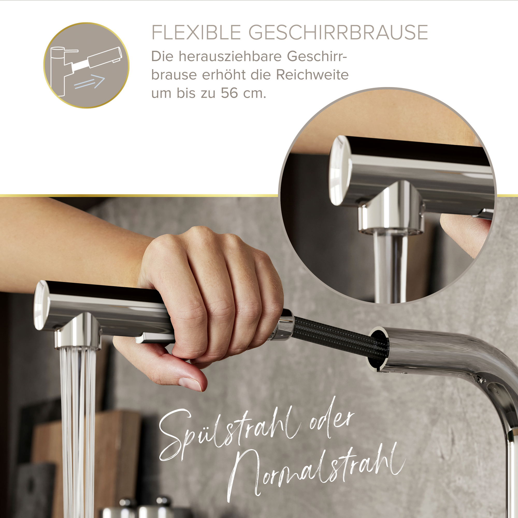 Spültischarmatur 'Olina Flex' chromfarben 27,7 cm mit Geschirrbrause