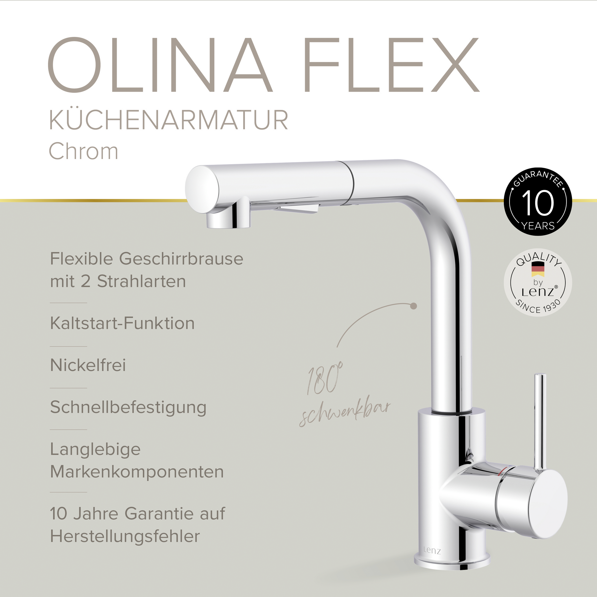Spültischarmatur 'Olina Flex' chromfarben 27,7 cm mit Geschirrbrause