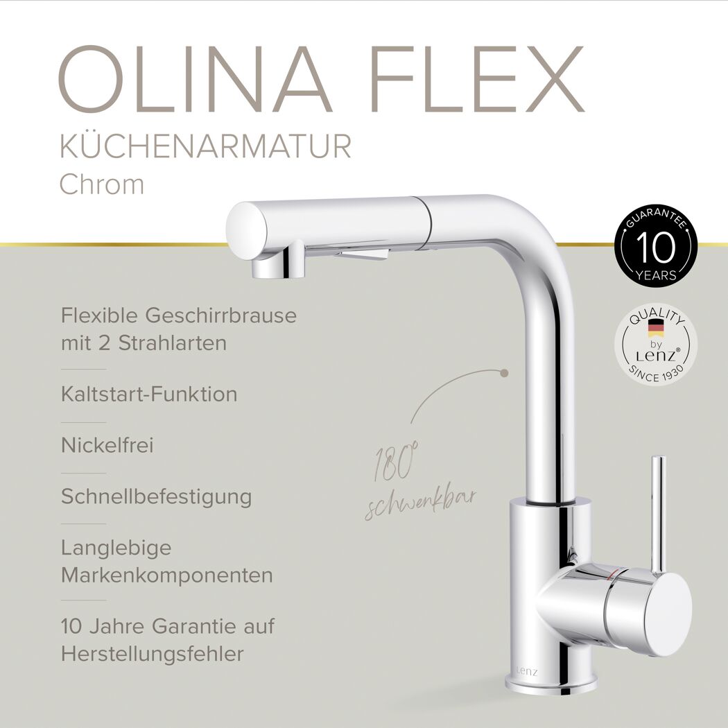 Küchenarmatur 'Olina Flex' chromfarben 27,7 cm mit Geschirrbrause
