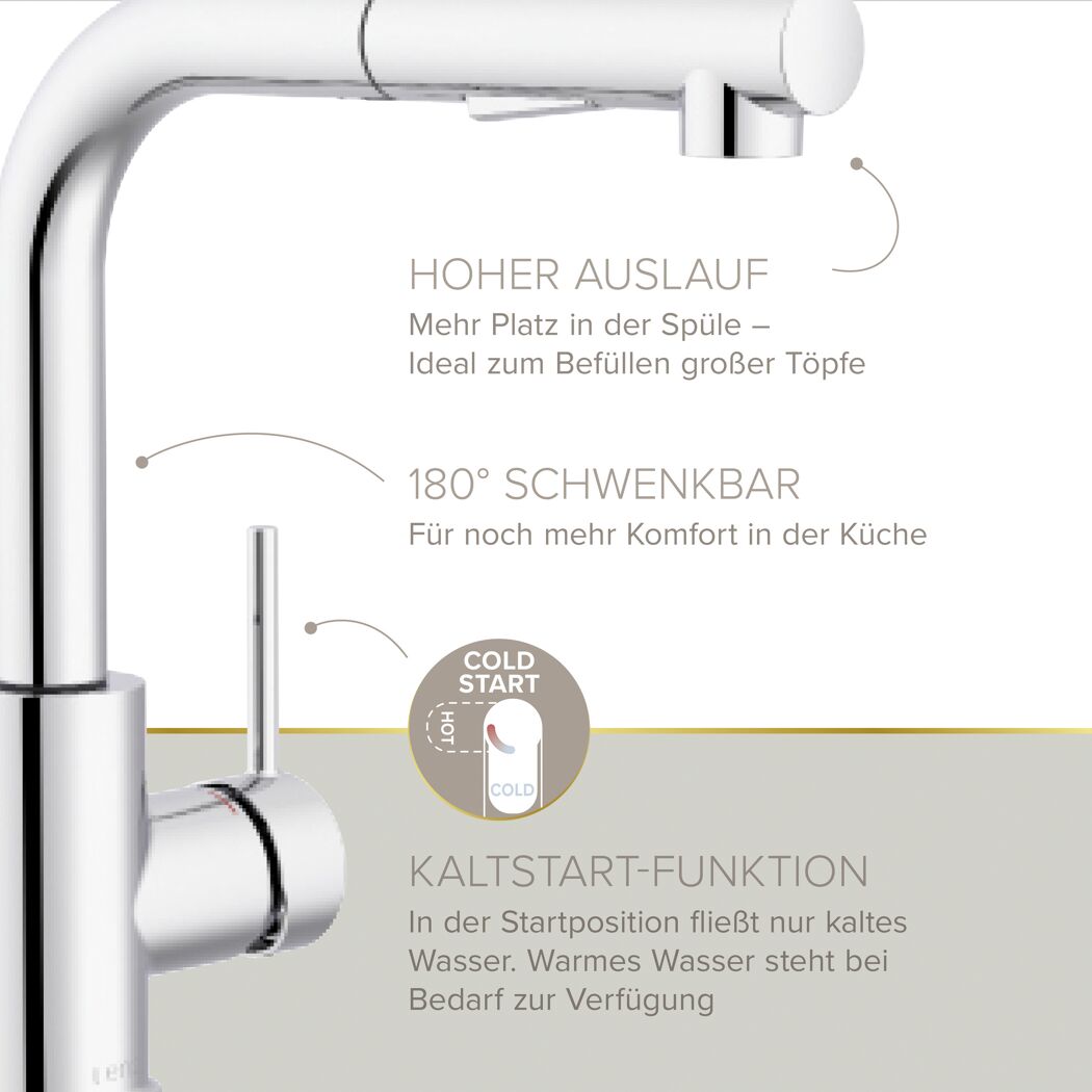 Küchenarmatur 'Olina Flex' chromfarben 27,7 cm mit Geschirrbrause