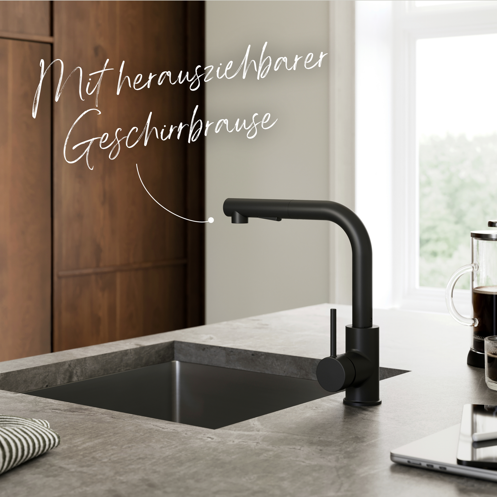 Spültischarmatur 'Olina Flex' schwarz 27,7 cm mit Geschirrbrause
