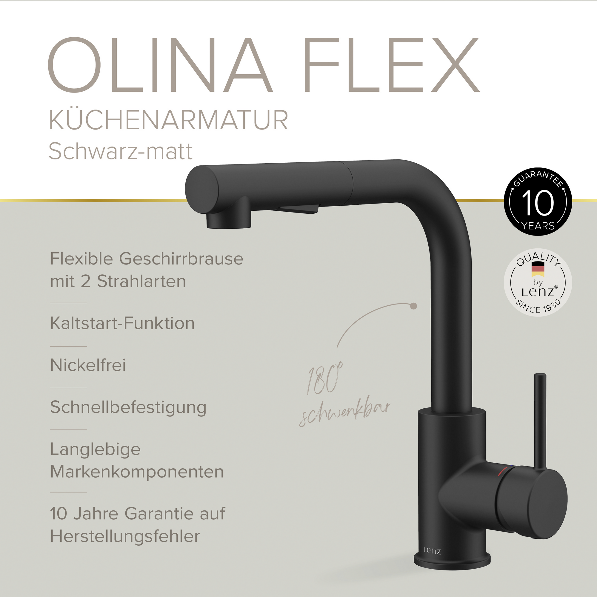 Spültischarmatur 'Olina Flex' schwarz 27,7 cm mit Geschirrbrause