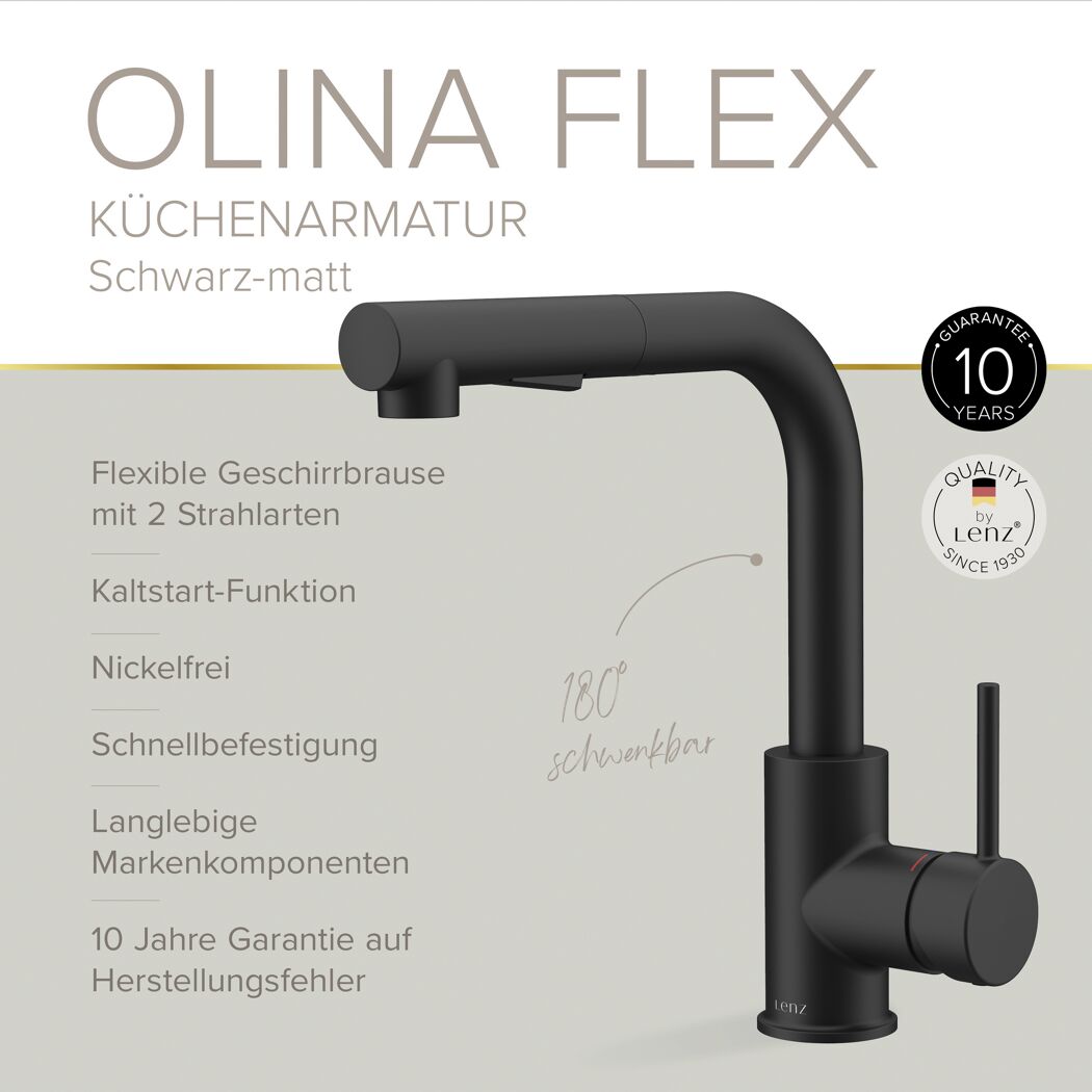 Küchenarmatur 'Olina Flex' schwarz-matt 27,7 cm mit Geschirrbrause