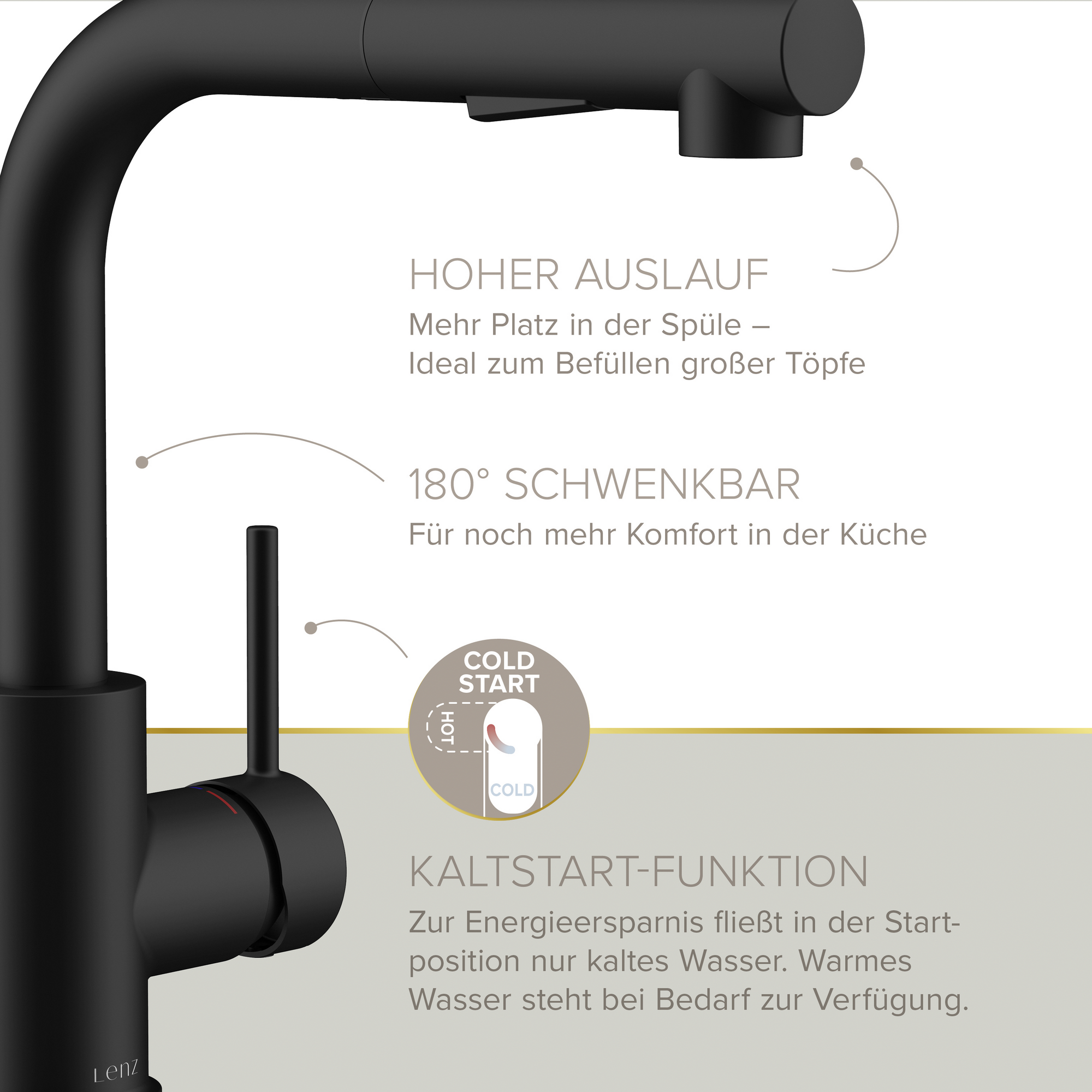 Spültischarmatur 'Olina Flex' schwarz 27,7 cm mit Geschirrbrause