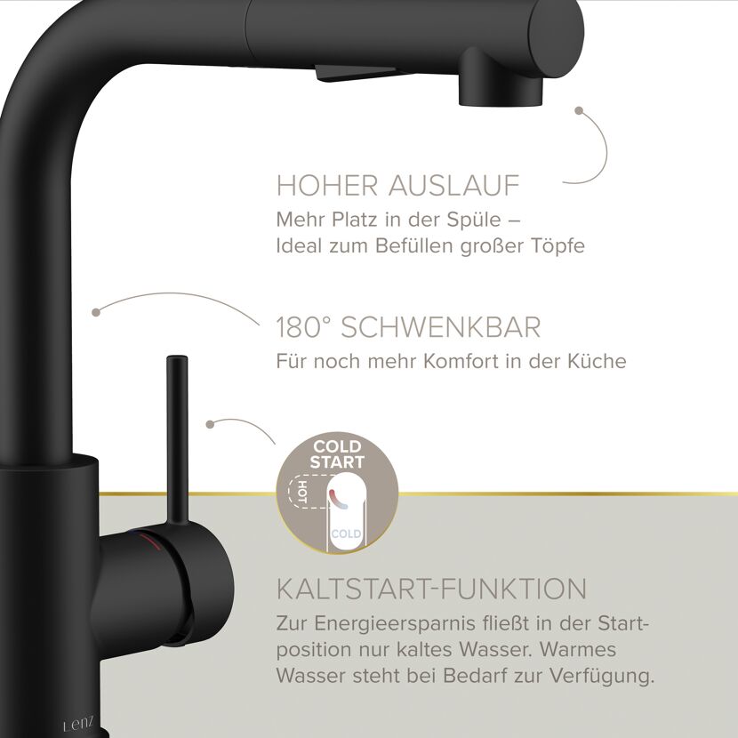 Spültischarmatur 'Olina Flex' schwarz 27,7 cm mit Geschirrbrause