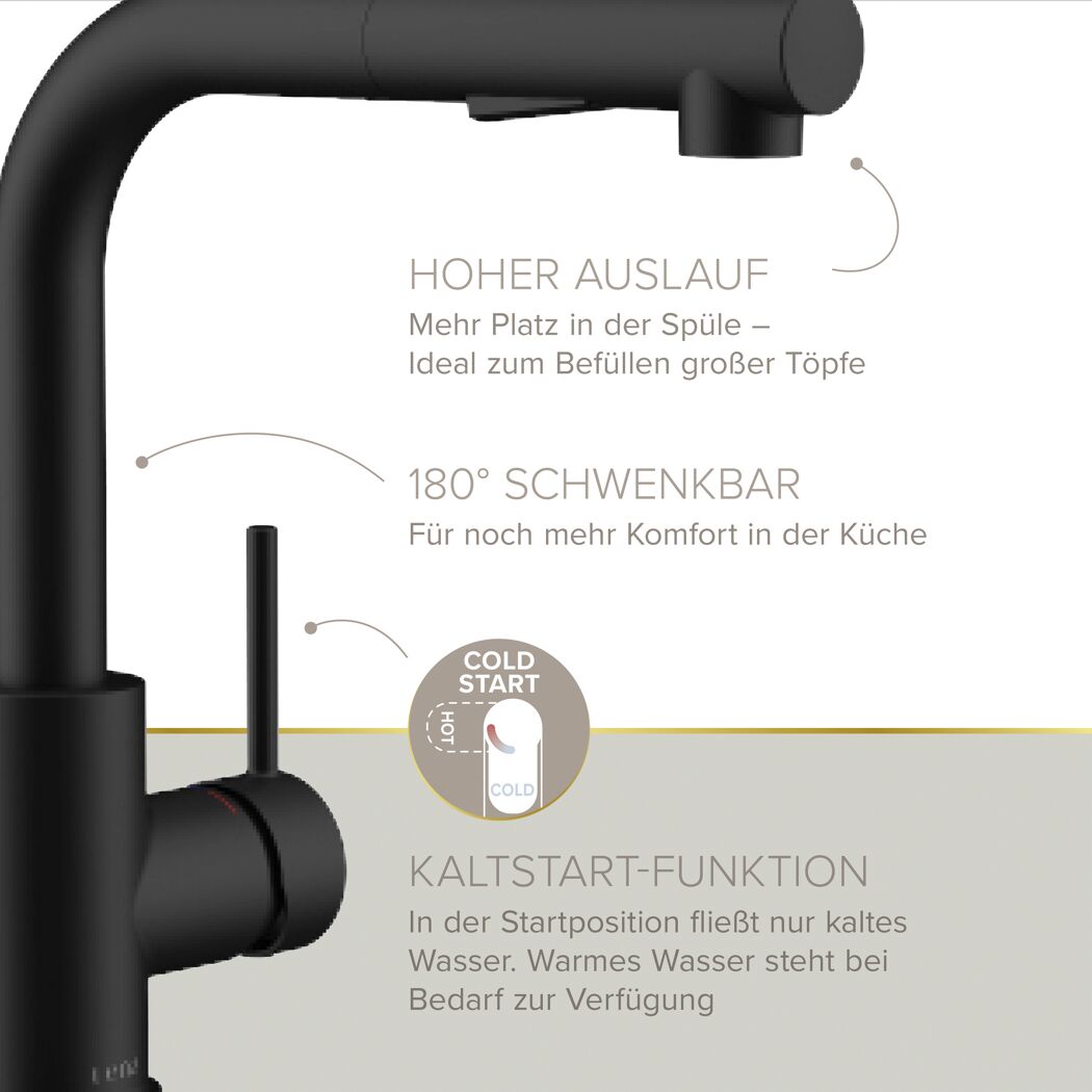 Küchenarmatur 'Olina Flex' schwarz-matt 27,7 cm mit Geschirrbrause