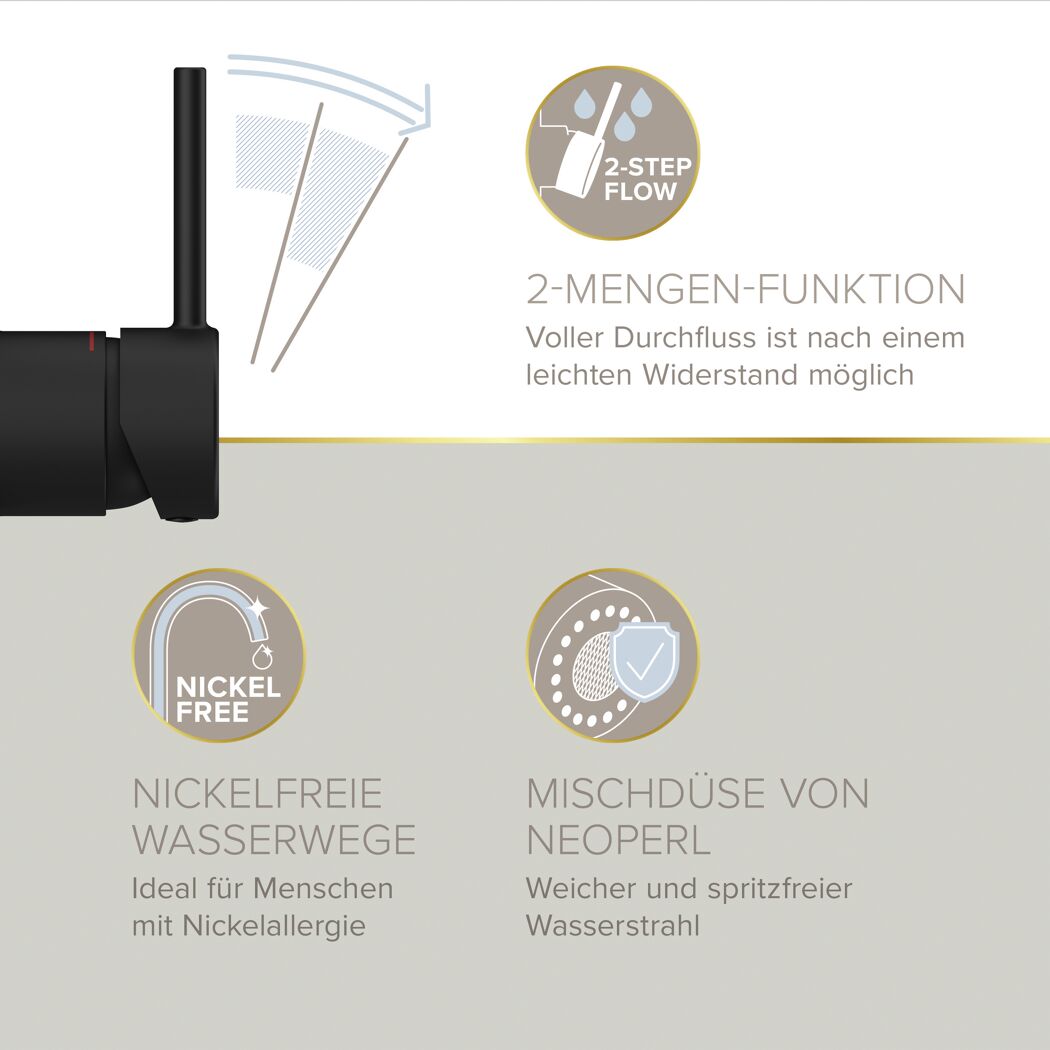 Küchenarmatur 'Olina Flex' schwarz-matt 27,7 cm mit Geschirrbrause