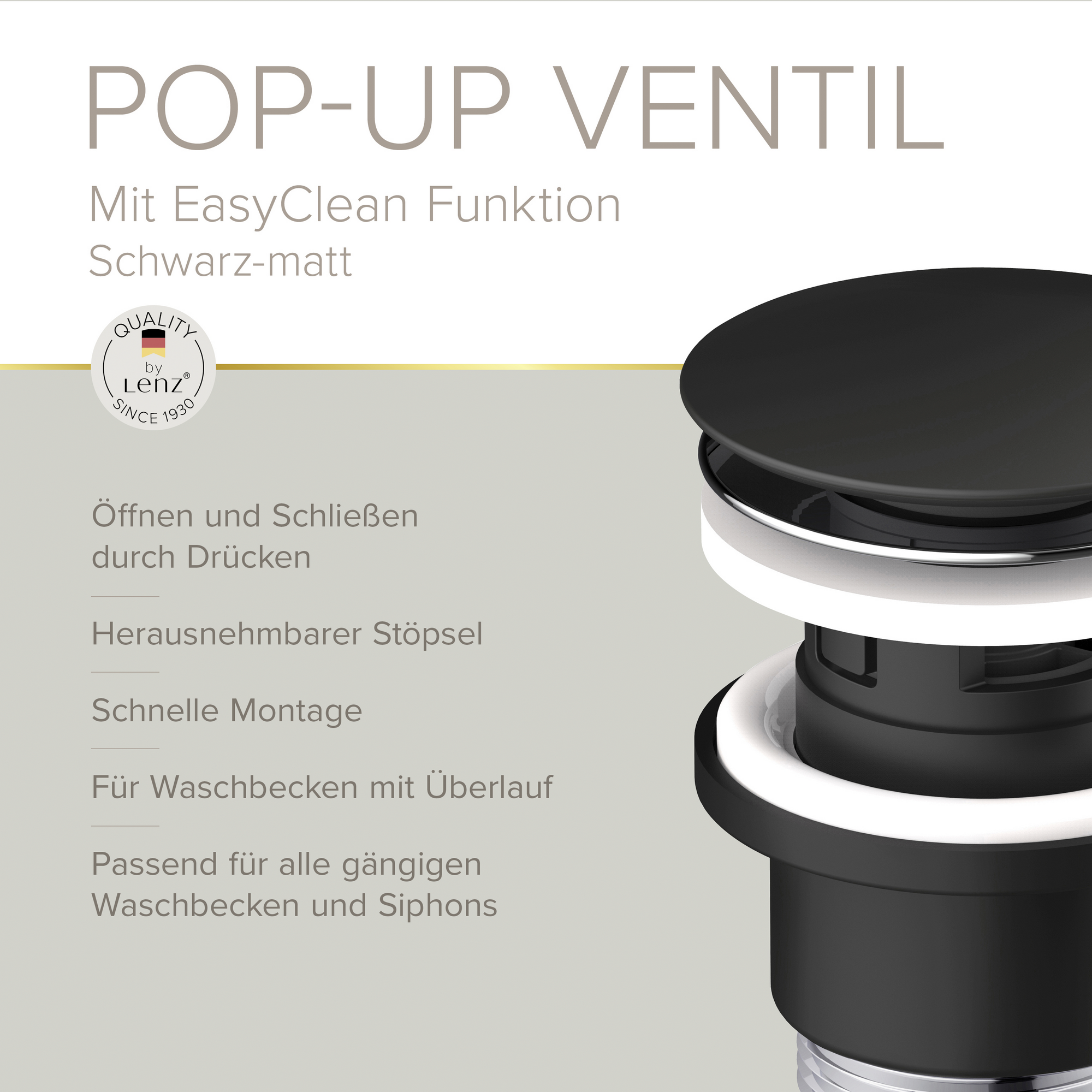 Pop-Up-Ablaufventil 'EasyClean' schwarz-matt