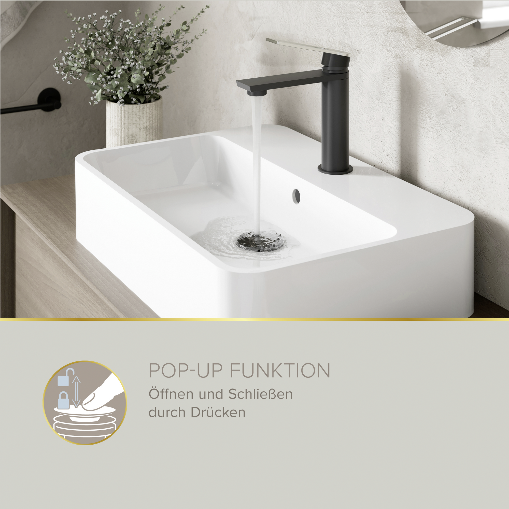 Pop-Up-Ablaufventil 'EasyClean' schwarz-matt