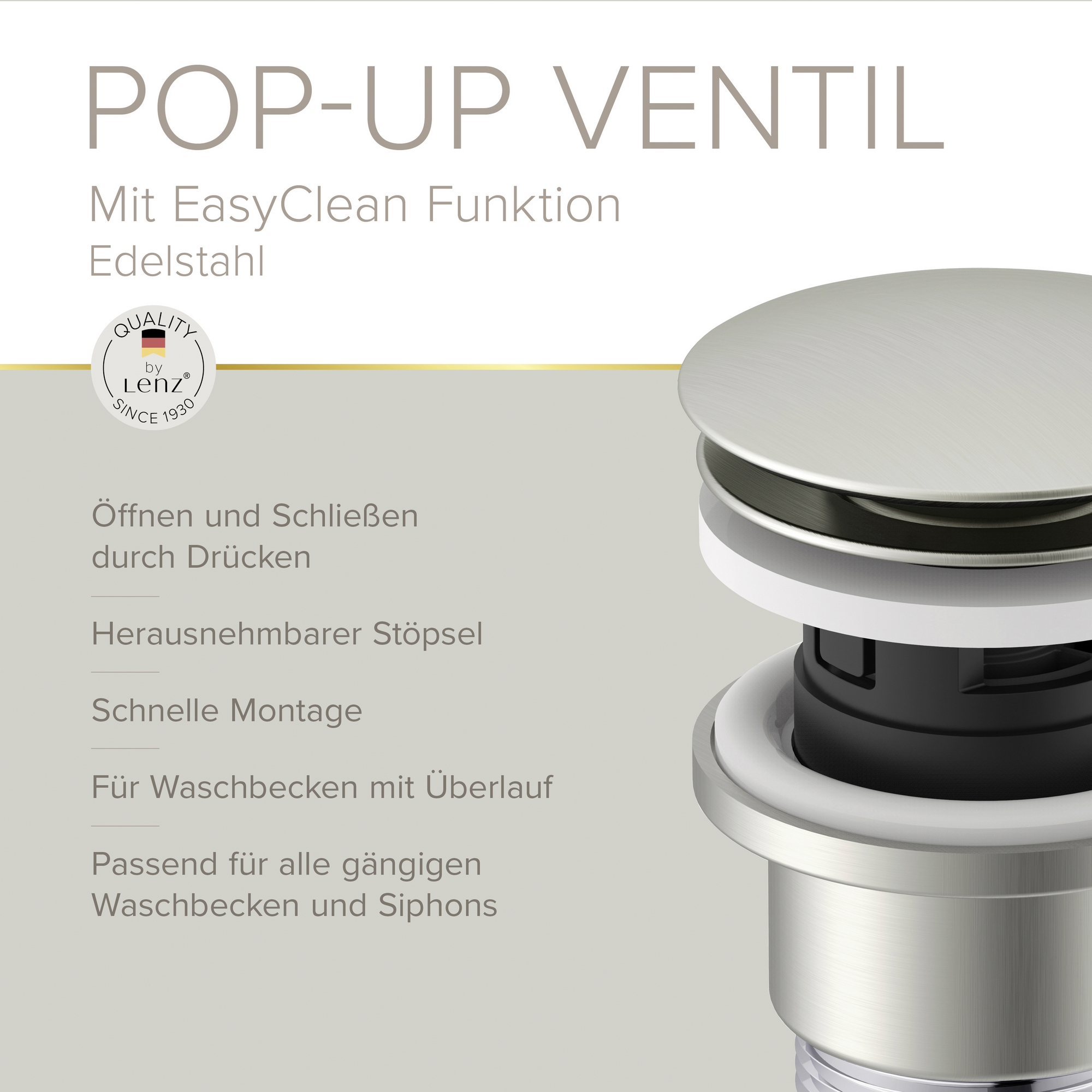 Pop-Up-Ablaufventil 'EasyClean' Edelstahl