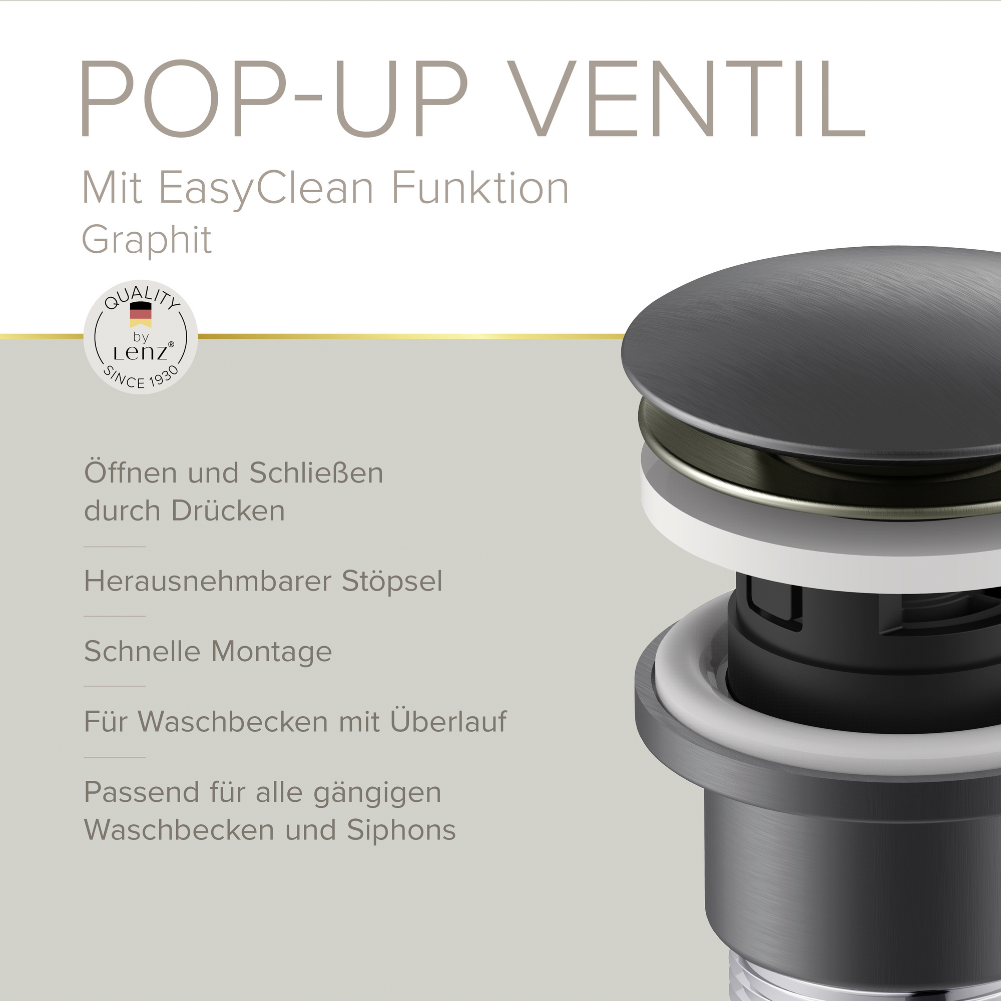 Pop-Up-Ablaufventil 'EasyClean' graphitfarben