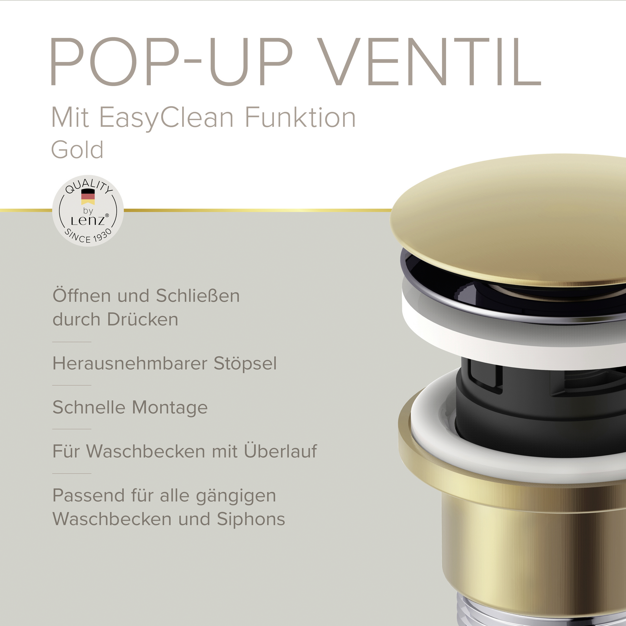 Pop-Up-Ablaufventil 'EasyClean' gold