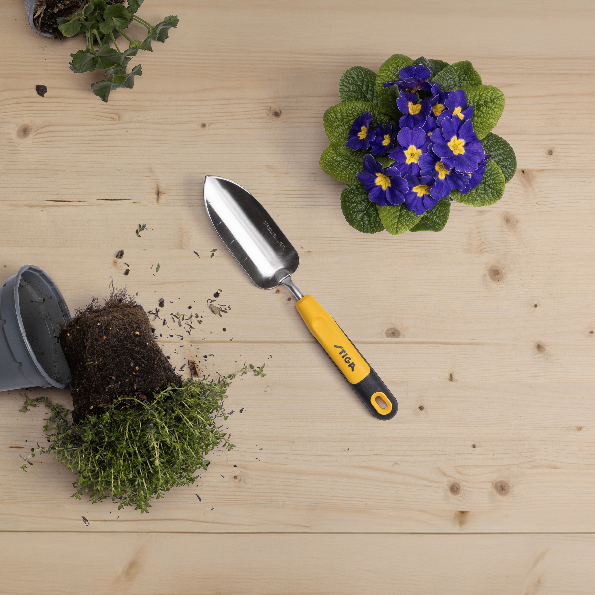 Pflanzschaufel Edelstahl gelb 34 cm