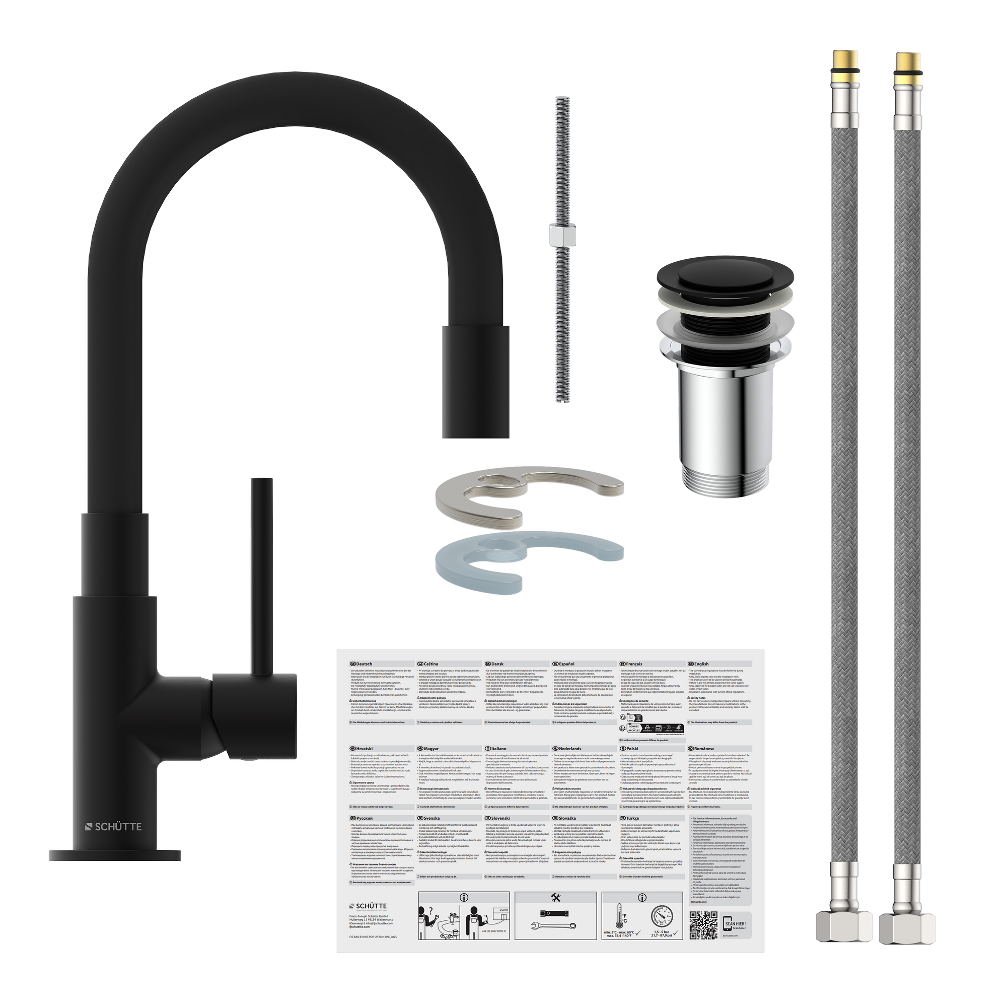 Waschtischarmatur 'Glasgow' Mattschwarz mit Soft-Touch Schlauch