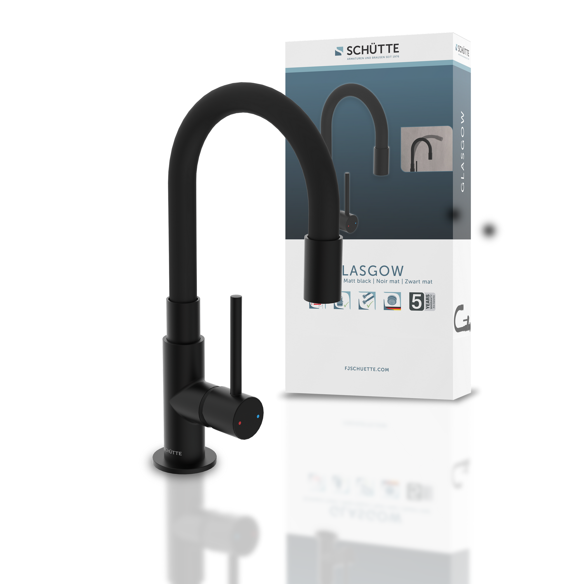 Waschtischarmatur 'Glasgow' Mattschwarz mit Soft-Touch Schlauch