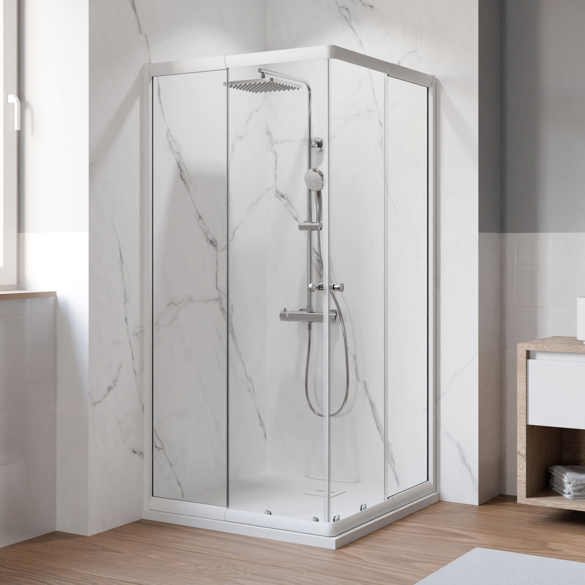 Eckeinstieg 'Ektos' mit Schiebetür mattweiß 75 - 90 cm