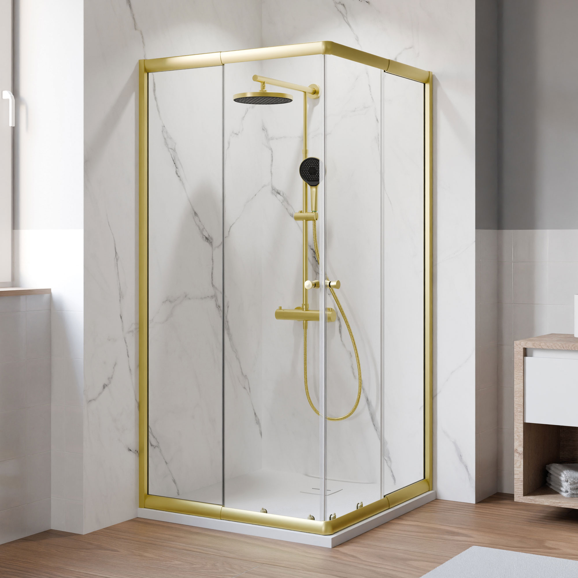 Eckeinstieg 'Ektos' mit Schiebetür goldfarben 75 - 90 cm