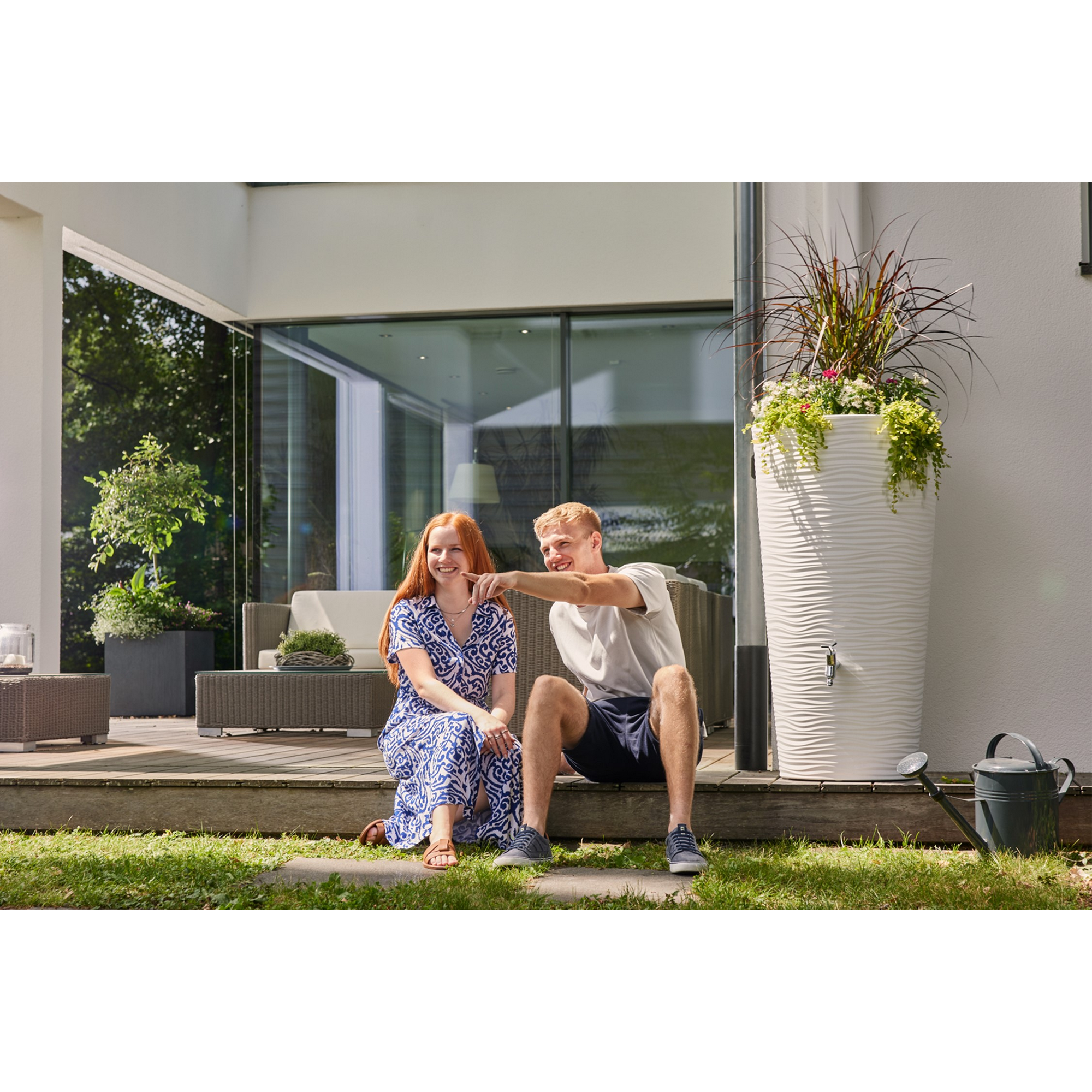 Regentonne 2in1 'Natura' arctic 210 l inklusive Pflanzschale