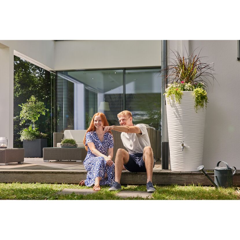 Regentonne 2in1 'Natura' arctic 210 l inklusive Pflanzschale