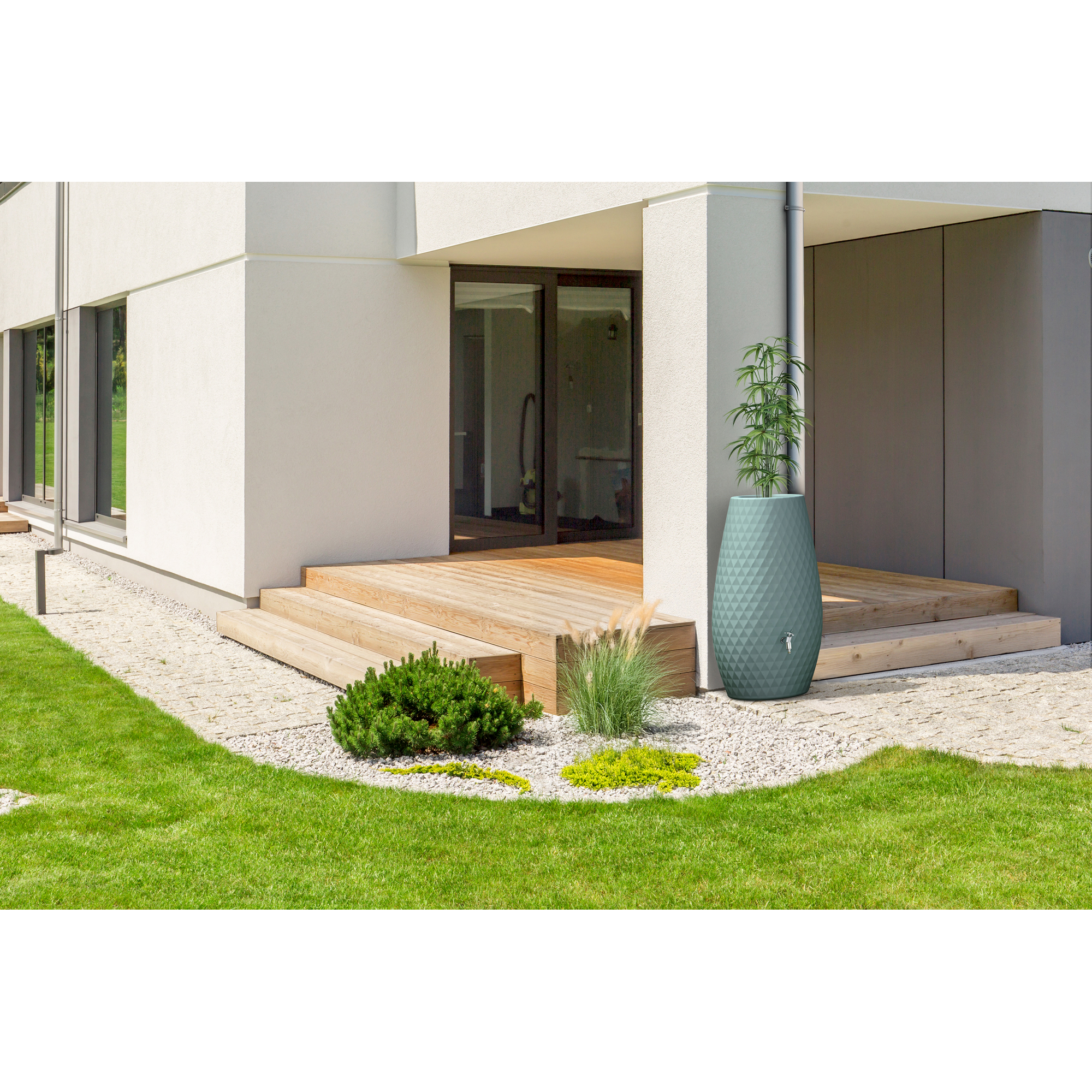 Regentonne 2in1 'Triagon' agave 230 l mit integrierter Pflanzschale