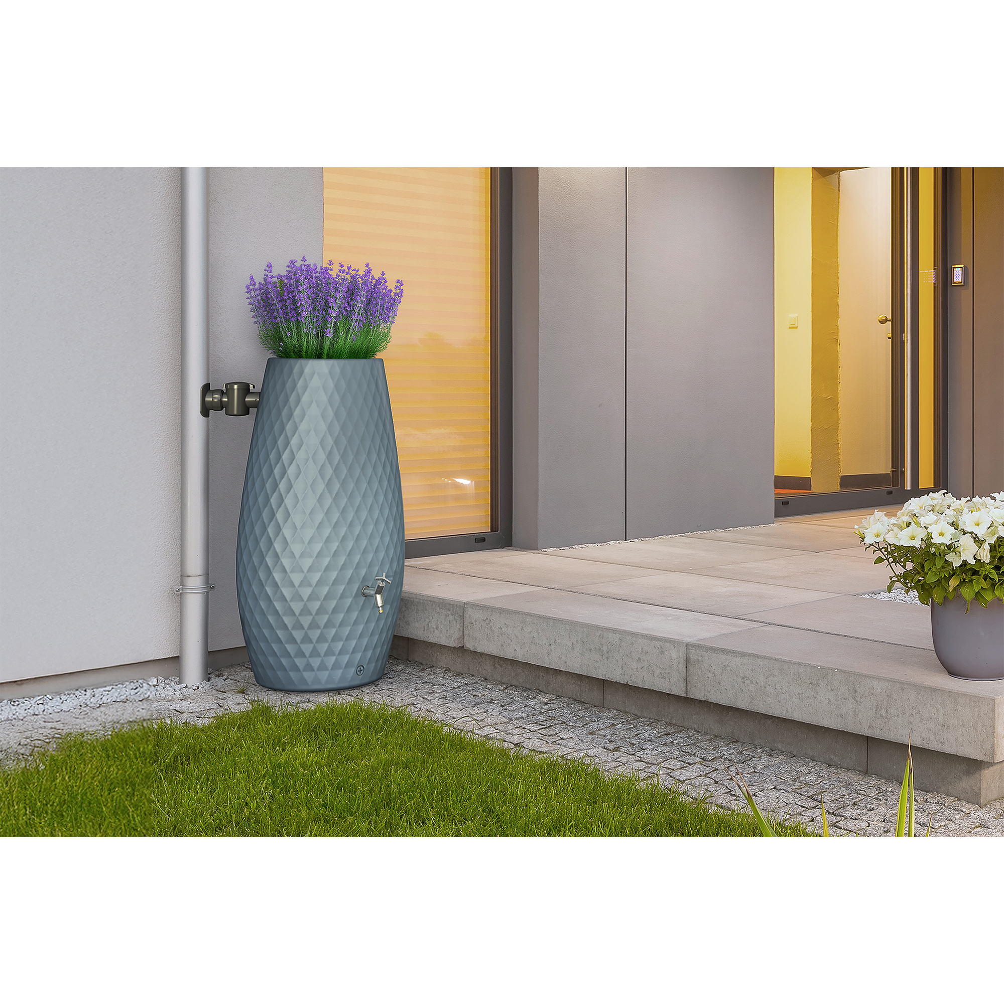 Regentonne 2in1 'Triagon' agave 230 l mit integrierter Pflanzschale