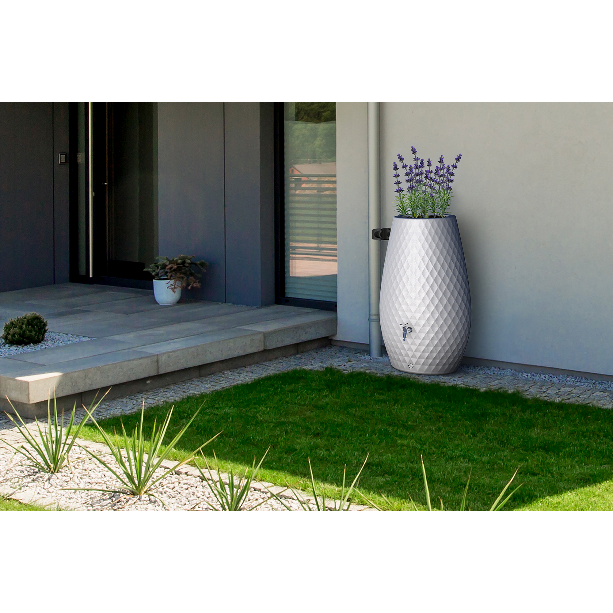 Regentonne 2in1 'Triagon' arctic 230 l mit integrierter Pflanzschale