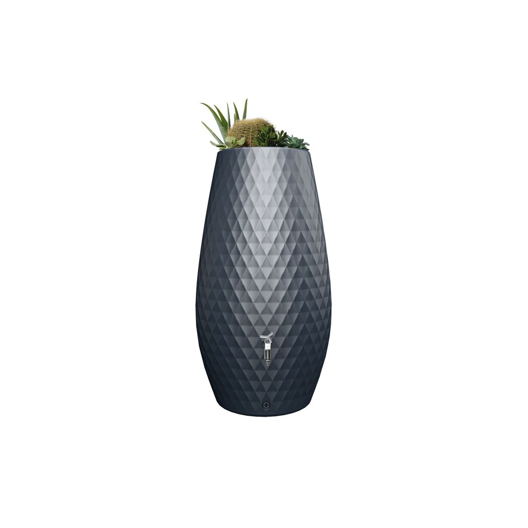Regentonne 2in1 'Triagon' graphite grey 230 l mit integrierter Pflanzschale
