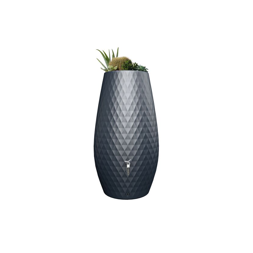 Regentonne 2in1 'Triagon' graphite grey 230 l mit integrierter Pflanzschale