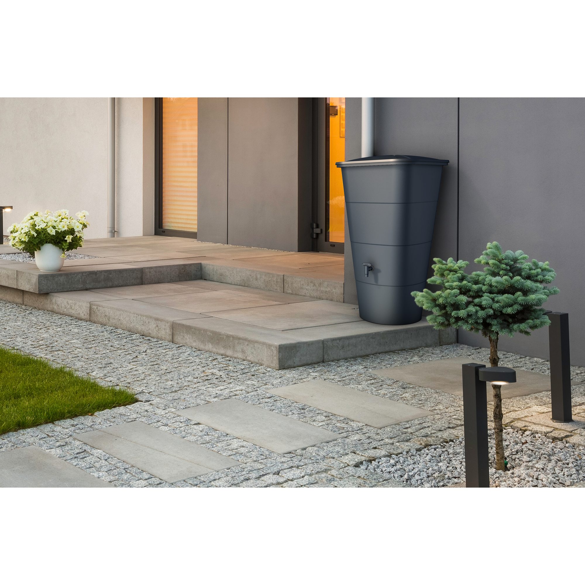 Regentonne 'Ibiza' graphite eckig 200 l inklusive Deckel und Hahn