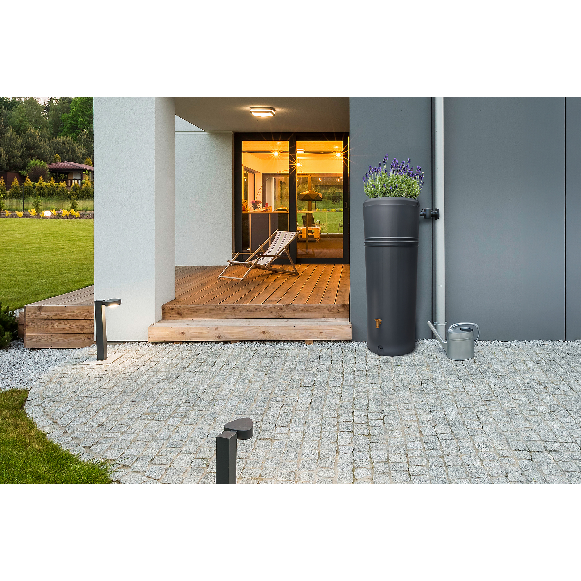 Regentonne 2in1 'Azura' graphite grey 340 l inklusive Pflanzschale
