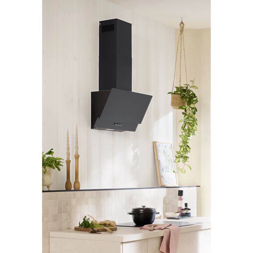 Schräghaube 'Sasha' mattschwarz mit Glasschirm 60 cm