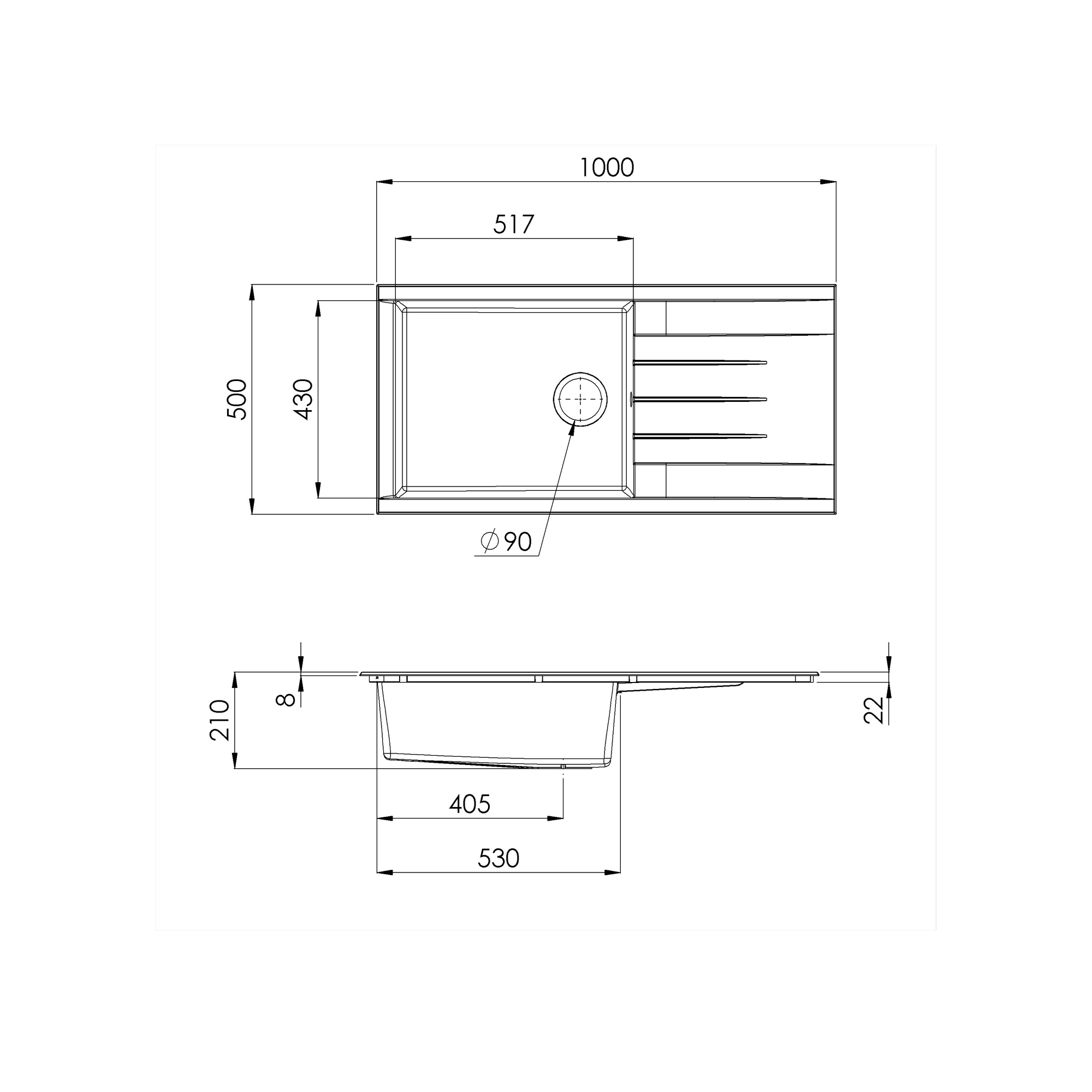 Einbauspüle 'Houston' Mineralite betongrau 100 X 50 cm