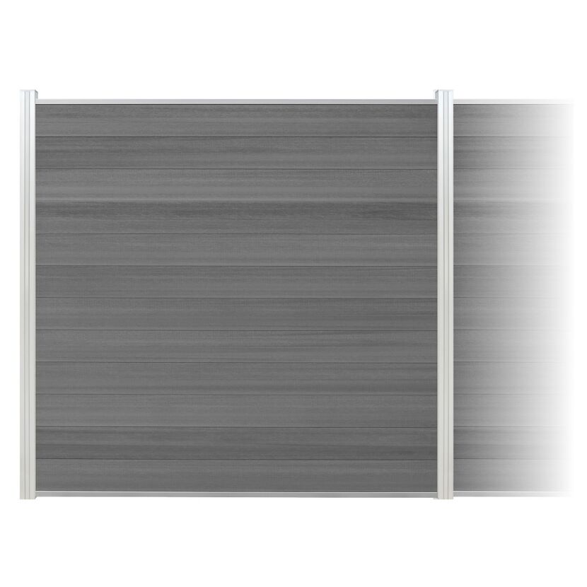 Zaun-Komplettset 'Roma Line' WPC grau mit Pfosten eloxiert zum Aufschrauben 939 x 180 cm