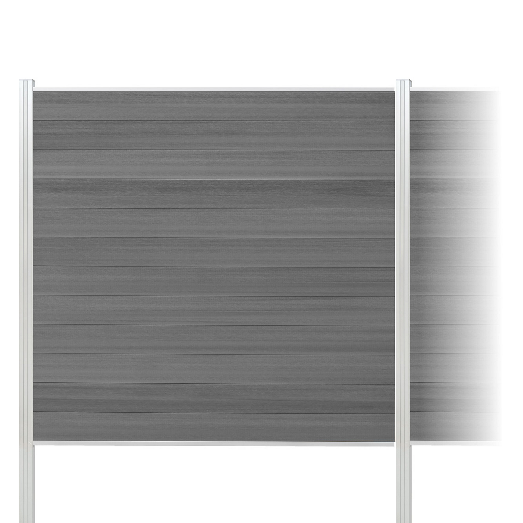 Zaun-Komplettset 'Roma Line' WPC grau mit Pfosten eloxiert zum Einbetonieren 751 x 180 cm